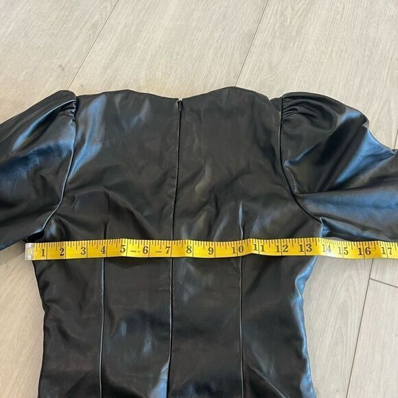 Ronny Kobo Puffed Sleeve Bodycon Vegan Leather Midriff Cutout Minidress size xs - Picture 5 of 8